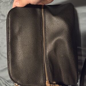 Black Crossbody Bag With Gold Zippers